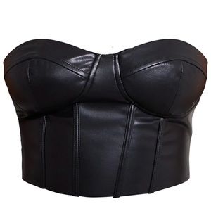 Black Faux Leather Bandeau Corset